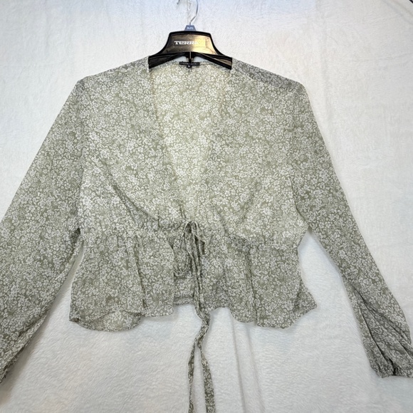 Dynamite Blouse Womens Size Large Beige Floral Cottagecore Boho Cropped Semi She - Picture 2 of 10